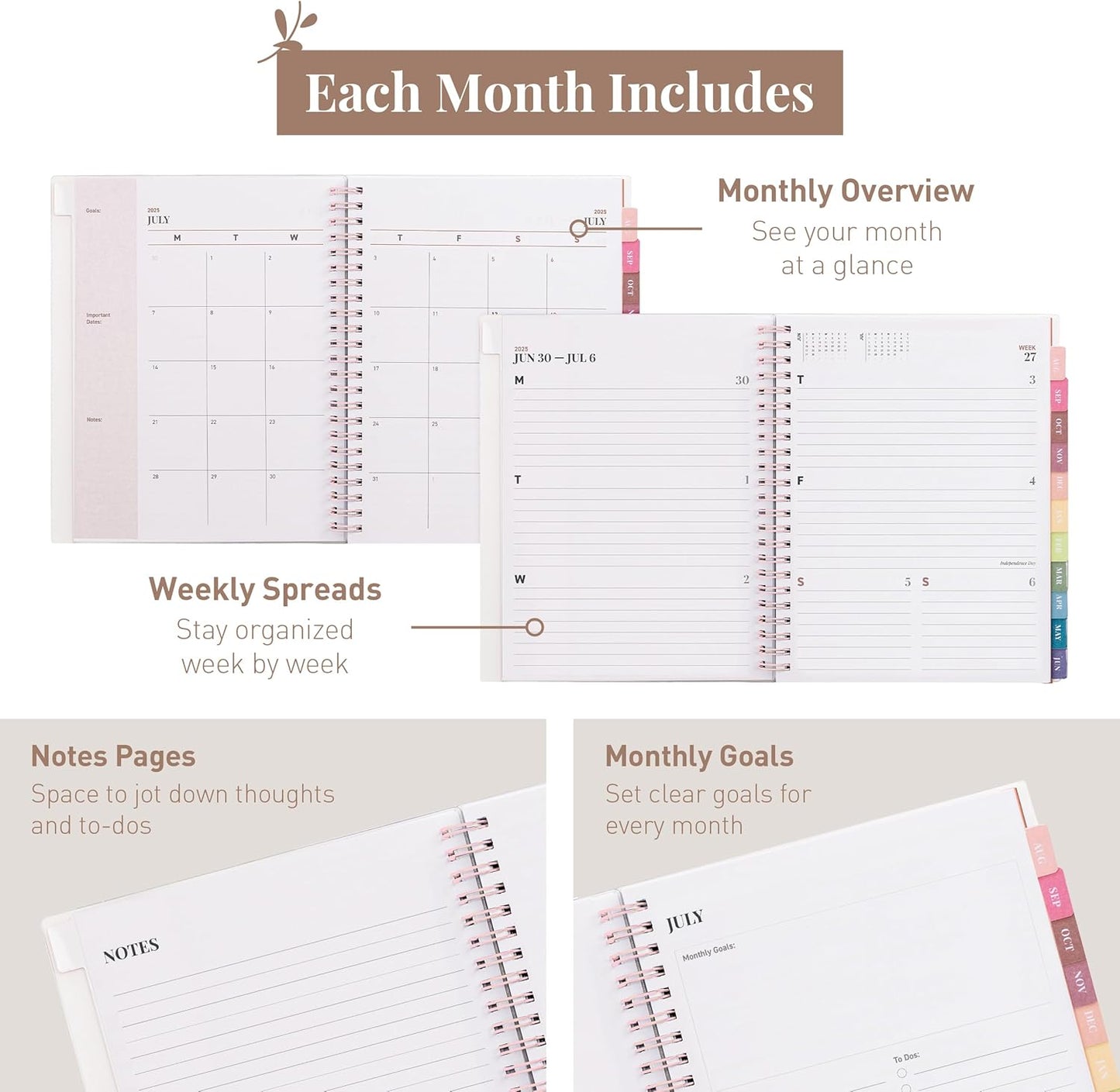 Rileys Academic Planner 2025-2026, Daily, Weekly & Monthly Planner, July 2025 - June 2026, Student Notes Pages, Twin-Wire Binding, Weekly Agenda for School & Work (8 x 6-Inches, Pink, Typographic)