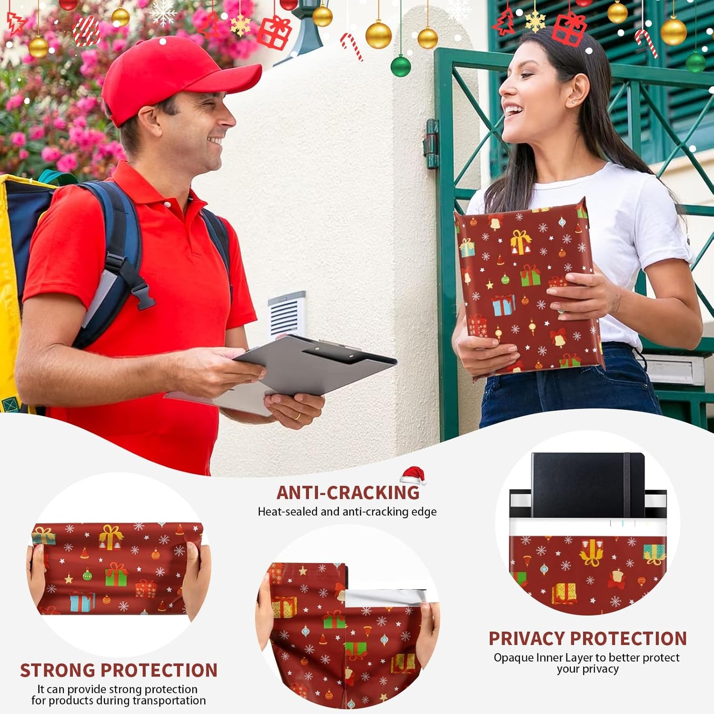 Oududianzi Christmas Poly Mailers 10x13, 50Pack Shipping Bags, Mailers Poly Bags, Holiday Polymailers Christmas Packaging Gift Bags for Online and Offline Small Bussiness