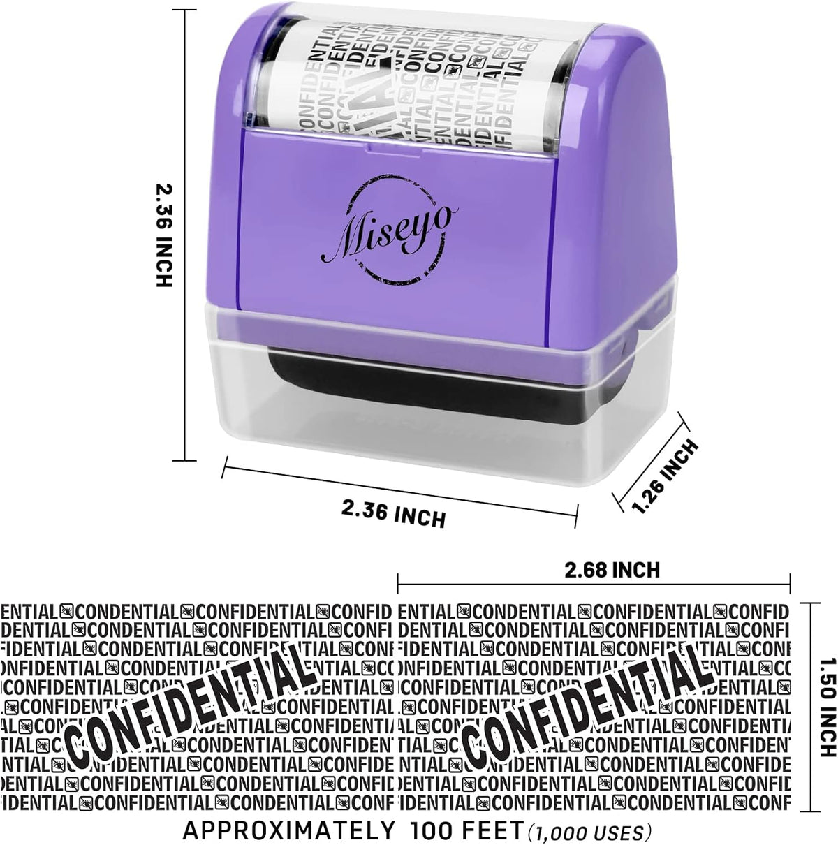 Miseyo Wide Roller Stamp Identity Theft Stamp 1.5 Inch Perfect for Privacy Protection,Anti-Theft Security Confidential Easy for Guard Personal Information Blockout - 3Pack Set