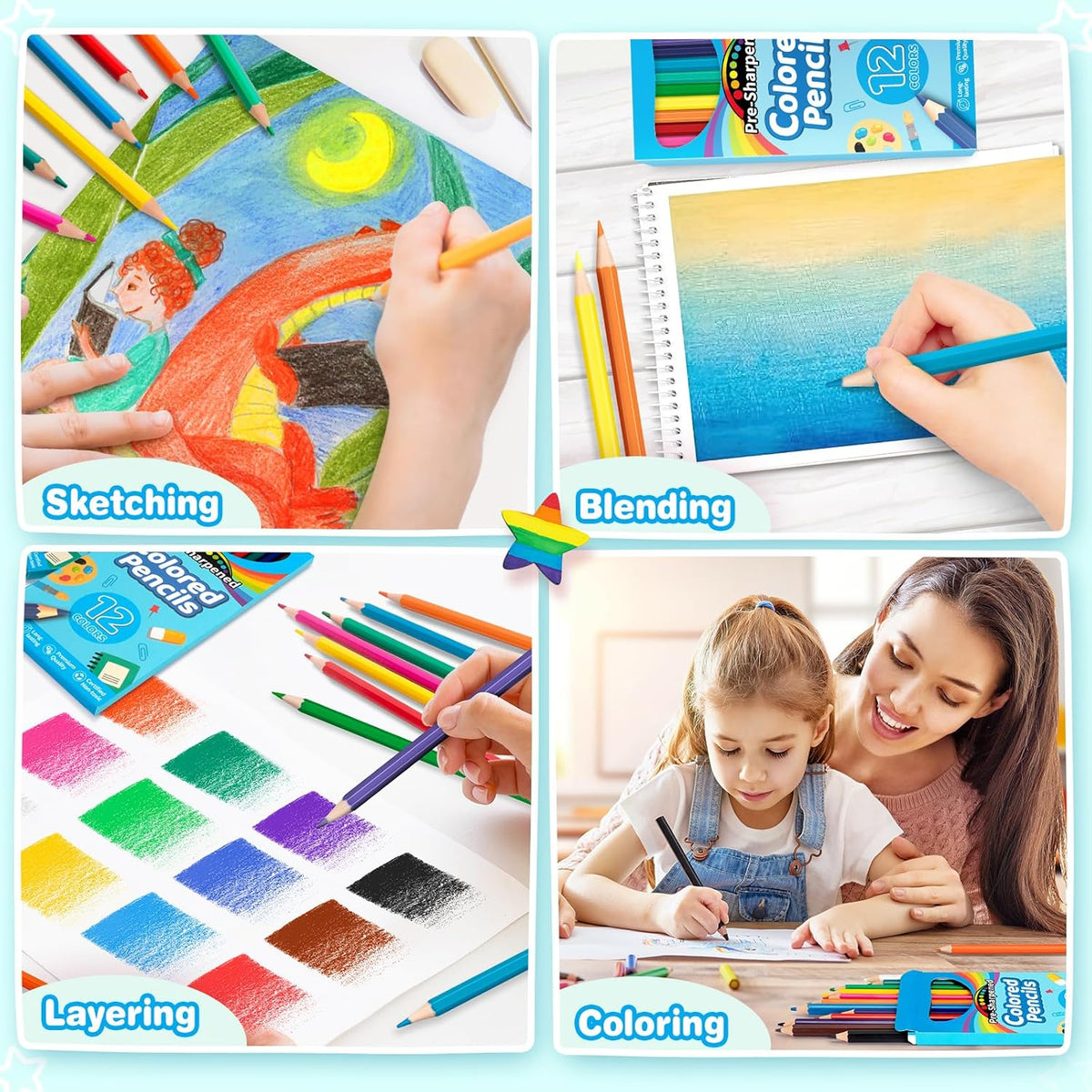 V-Opitos 48 Count Colored Pencils, 4 Packs Pre-sharpened Coloring Pencils for Kids in 12 Colors, Bulk School Supplies for Teachers, Ideal Back to School Supplies & Classroom Prizes