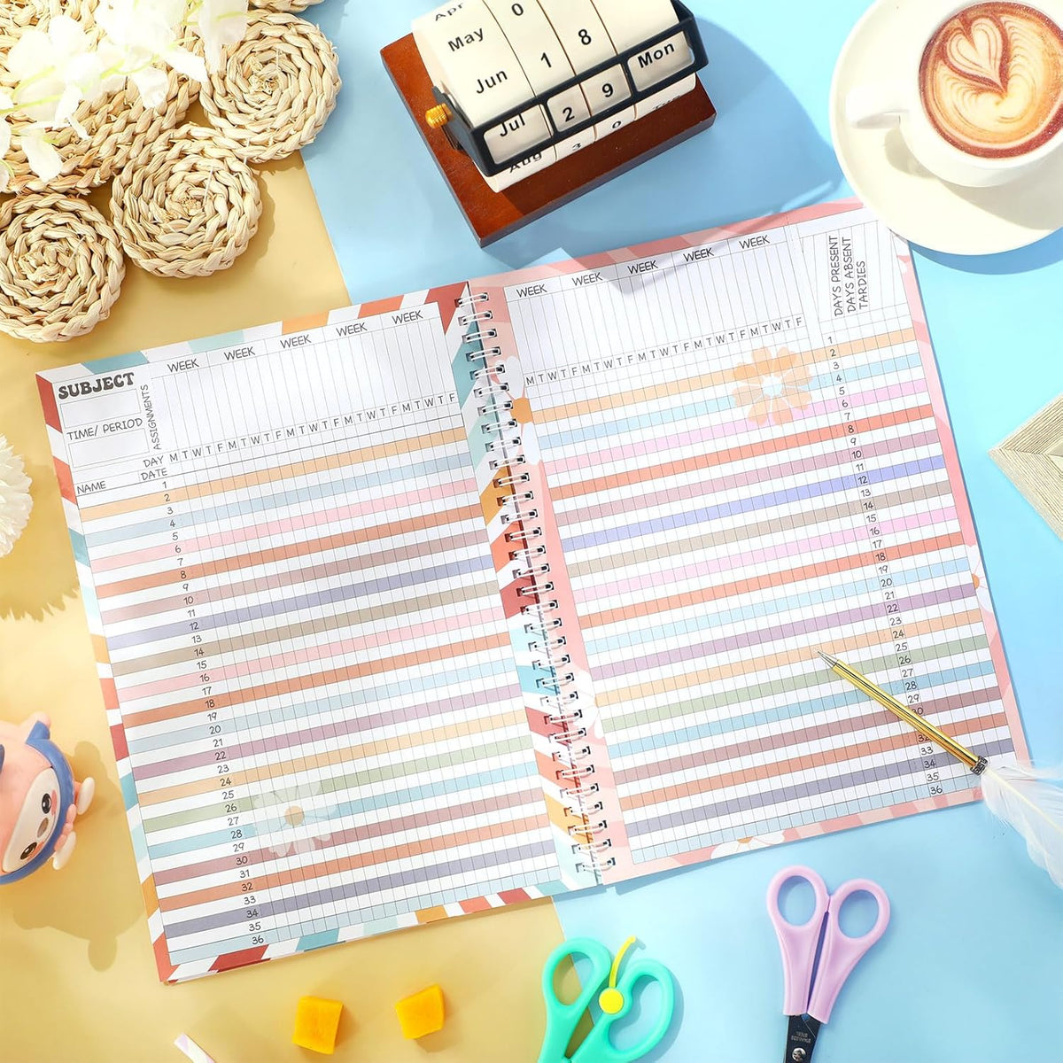 Teacher Record Book Teacher Grade Books 2025-2026 Spiral Bound Record Class Grade Book Office Favors Gift for Classroom Attendance Supplies Decoration Double Sided(Retro Groovy)