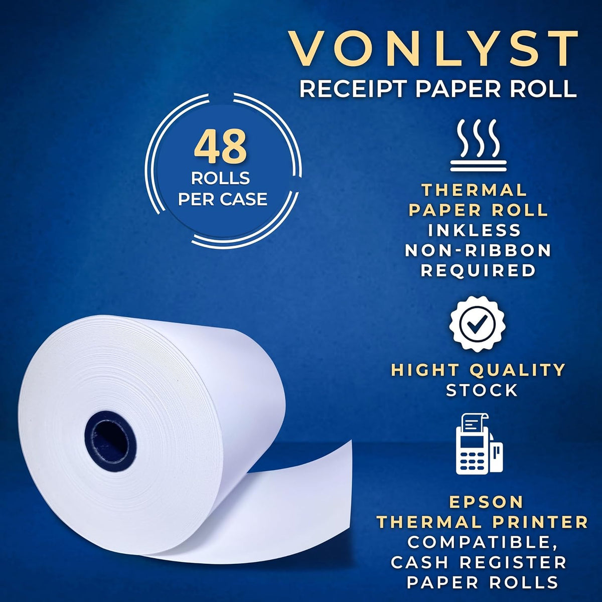 3 1/8 x 230 Thermal Paper Receipt Roll for Epson Printer (Pack 48 rolls)