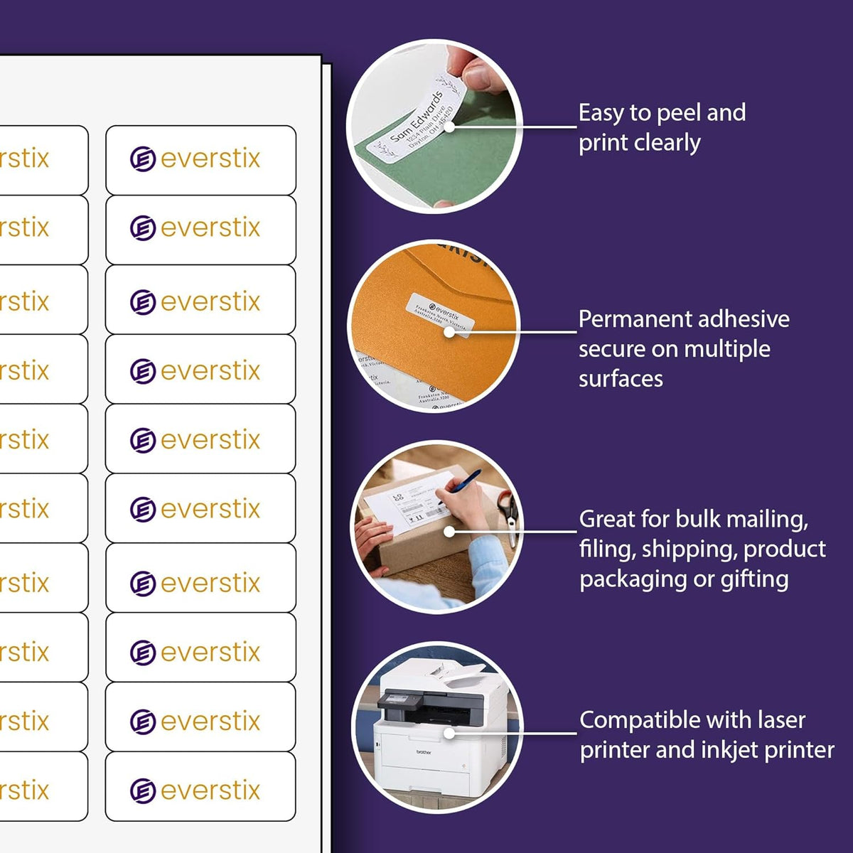 1" x 2-5/8", 25 Sheets, 750 Mailing Address Labels, White Sticker Labels for Laser & Inkjet Printers, Permanent Adhesive