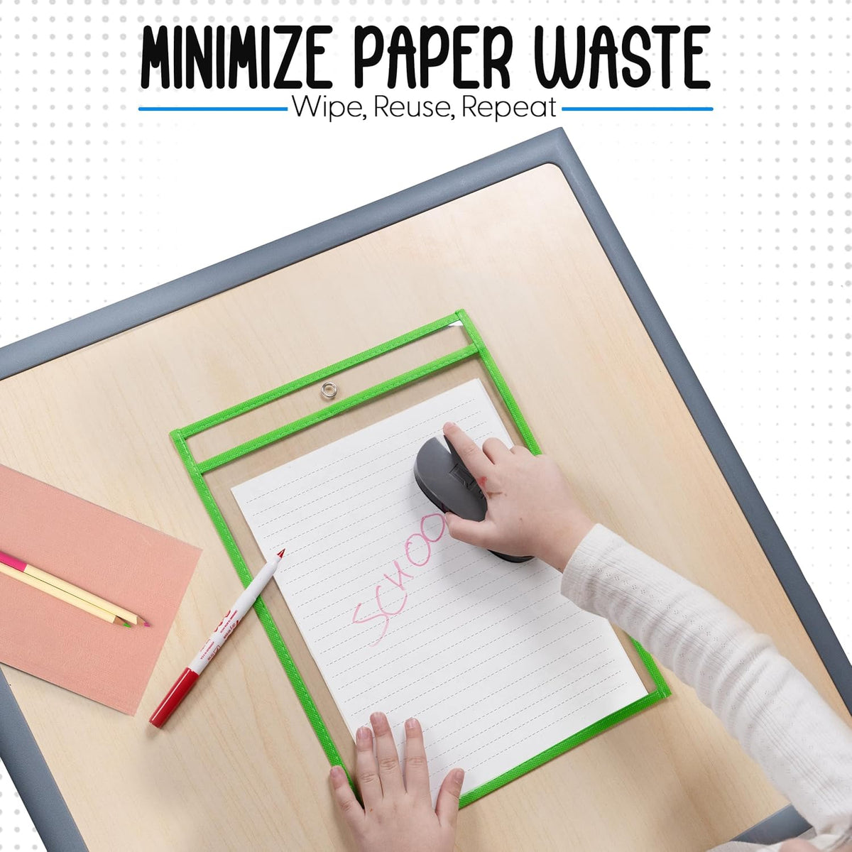 Essex Wares - 6 Pack, Pastel, Dry Erase Pocket Document Protectors, 10" Wide x 13.5" Tall - Dry Erase Clear Plastic Sleeves - Reusable & Easy Erase Plastic Invoice Holders, Water-Resistant & Durable