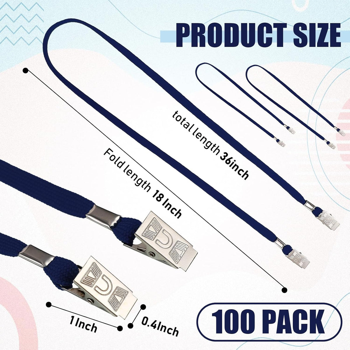 Patelai 100 Pack Double Clip Lanyards Bulk Face Mask Lanyards Twist Free 2 Hook Design Adjustable ID Badges Neck Straps for Conferences Office School Class Card Keychain (Navy Blue)