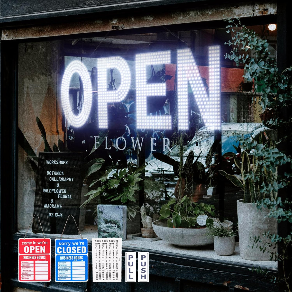 LED Open Signs for Business, 40"x14" Dimmable Large LED Open Light Up Sign with Hanging Installation for Salon Gym Cafes Store Office Bar Hotel Pubs (Cold White)