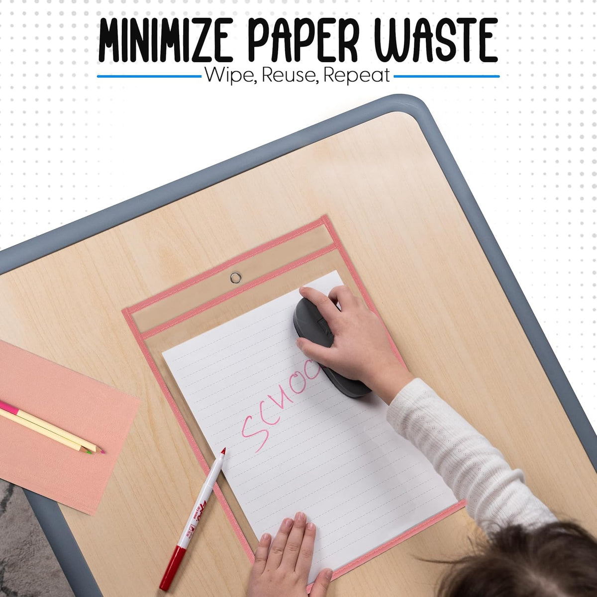 Essex Wares - 6 Pack, Peach, Durable Water-Resistant Dry Erase Pocket Document Protectors, 10" Wide x 13.5" Tall - Dry Erase Clear Plastic Sleeves - Reusable & Easy Erase Plastic Invoice Holders