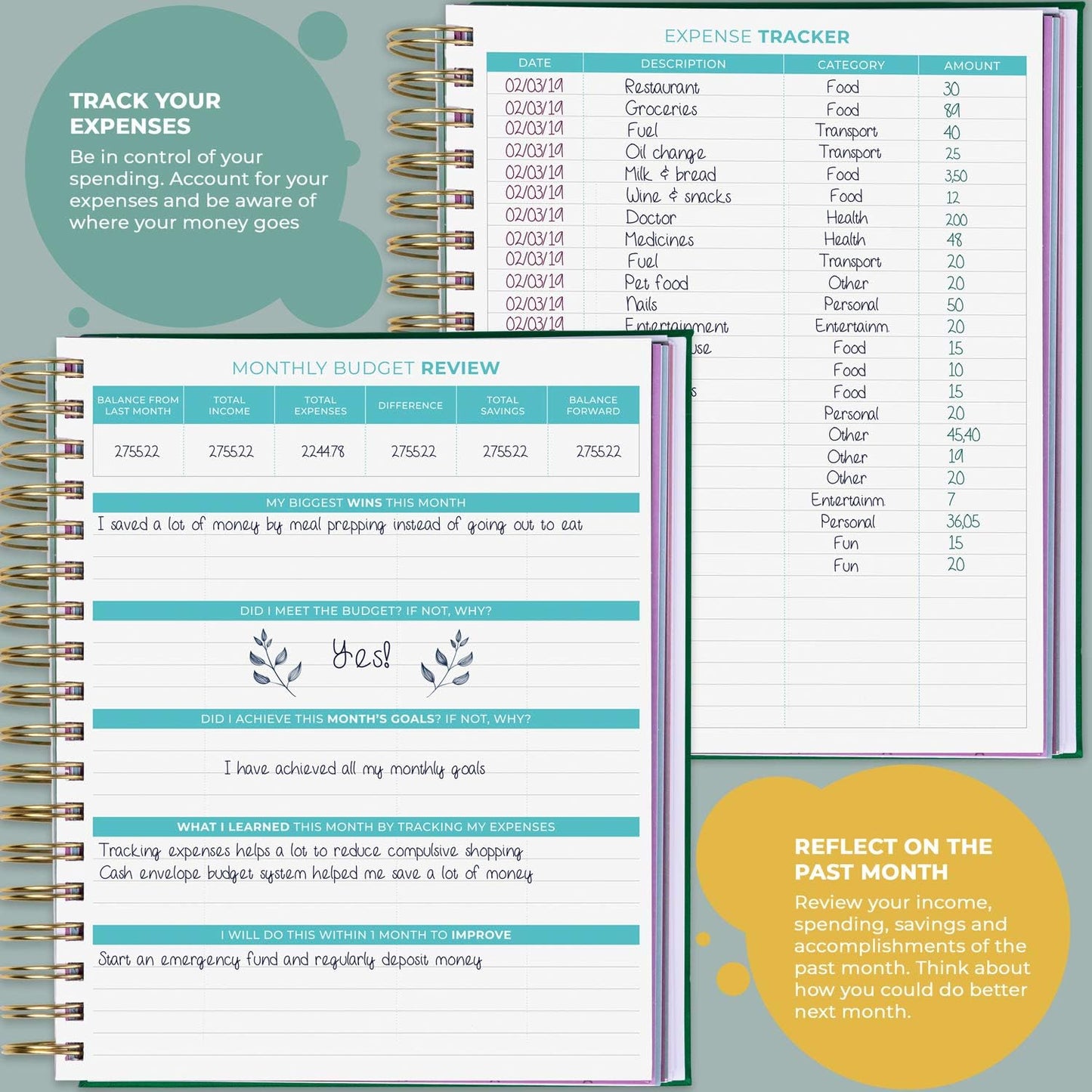 Clever Fox Budget Planner & Monthly Bill Organizer With Pockets. Expense Tracker, Budgeting Journal & Financial Book. Large, 8x9.5" (Dark Green)