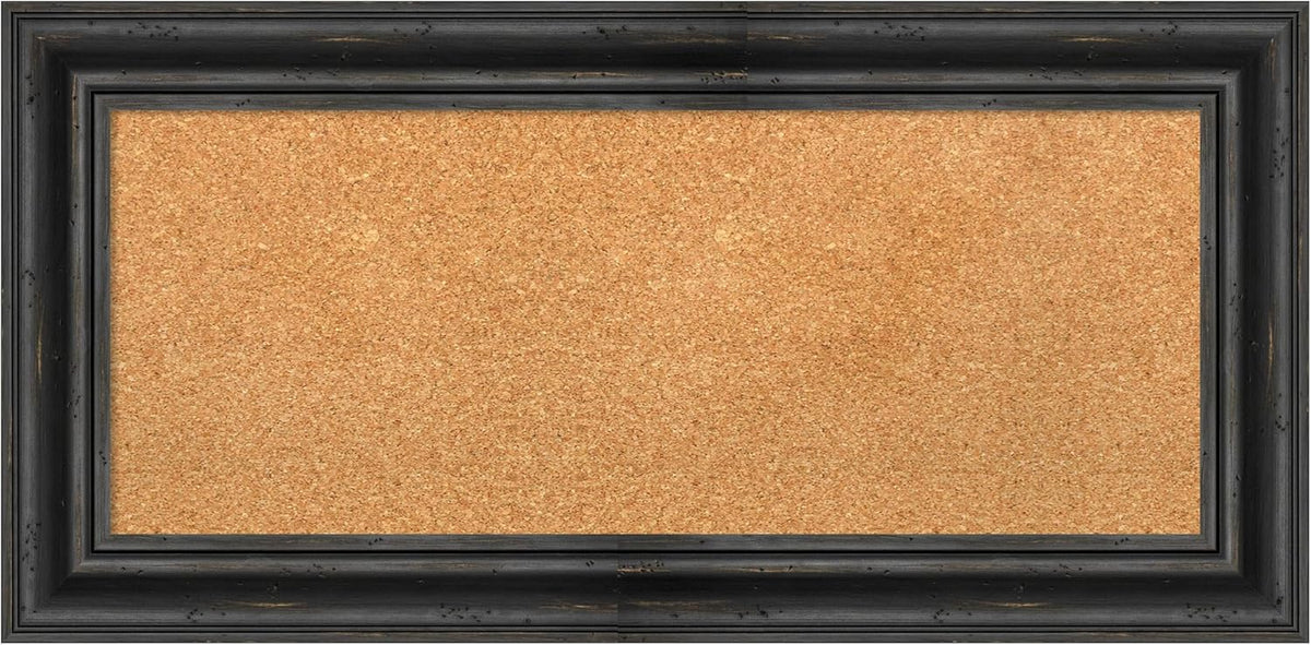 Amanti Art Natural Cork Board for Wall, 17x35 Vision Board with Black Wood Frame, Medium Corkboard Office Decor for Home Organization, Country Rustic Corkboard Pinboard to Display Items for Home