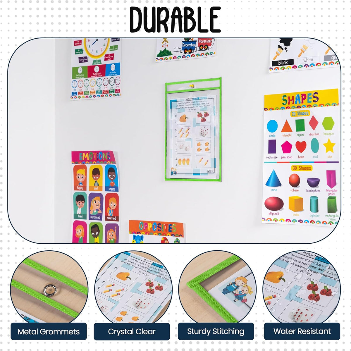 Essex Wares - 6 Pack, Lime Green, Water-Resistant Dry Erase Pocket Document Protectors, 10" Wide x 13.5" Tall - Dry Erase Clear Plastic Sleeves - Reusable & Easy Erase Plastic Invoice Holders