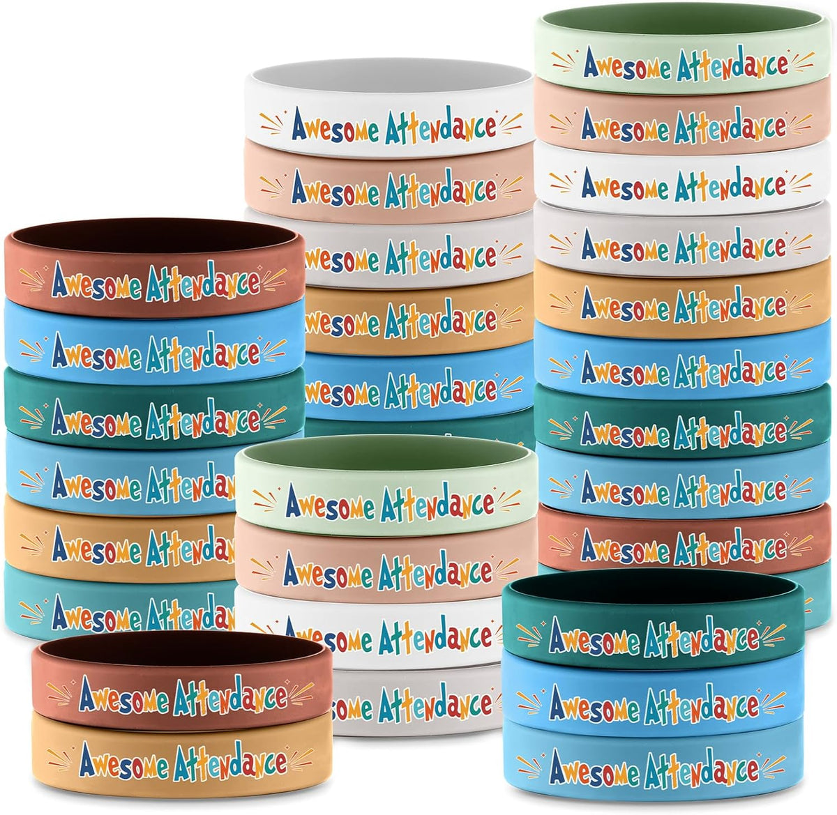 100 Pcs Awesome Attendance Wristbands for Students, Perfect Attendance Awards for Classroom Prizes, Unisex Stretch Silicone Motivational Wristbands for Student from Teacher Classroom Prizes
