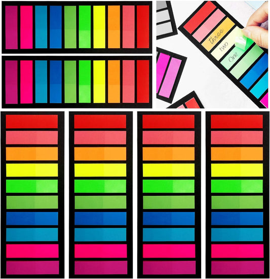 1200Pcs Colored Page Markers,6Set Fluorescent Sticky Tabs in 10 Primary Color,Neon Sticky Notes Flags,Waterproof Writable Translucent Page Flags for Books,Notebook,Removes Cleanly (Neon 1 Design)