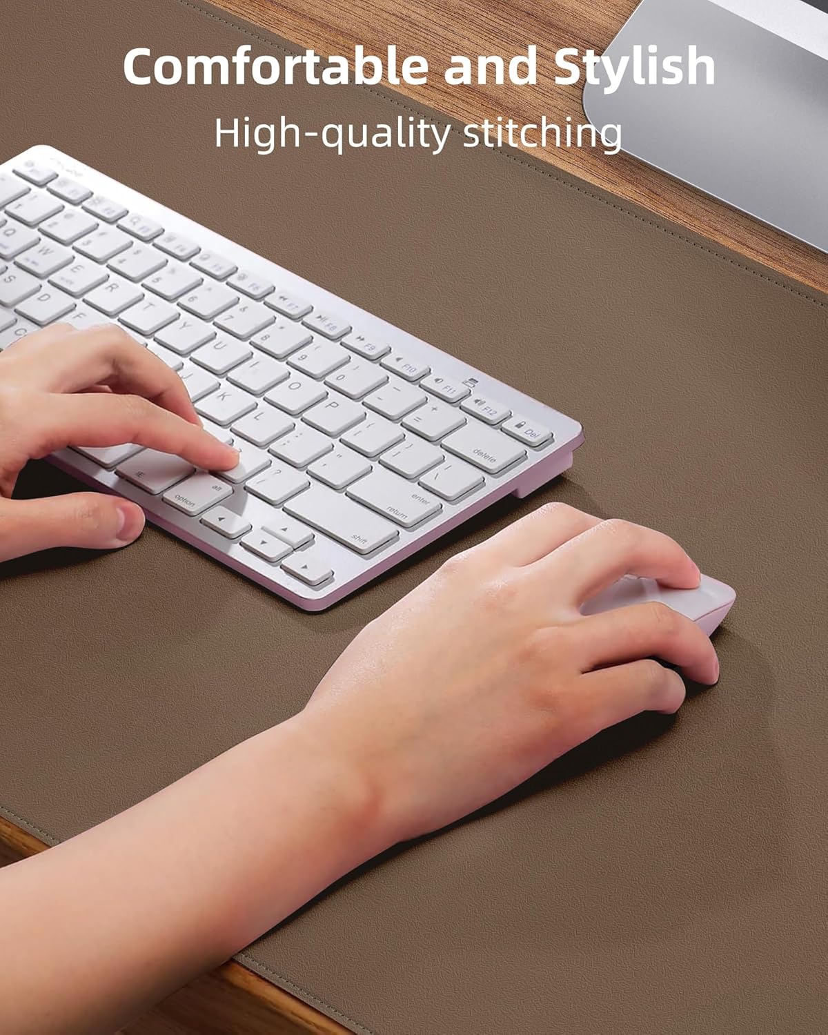 Leather Desk Pad Protector- 48" x 17" Office Desk Mat, Non-Slip PU Leather Mouse Pad, Waterproof Desk Blotter Mat, Desk Cover for Office and Home (Dark Khaki)
