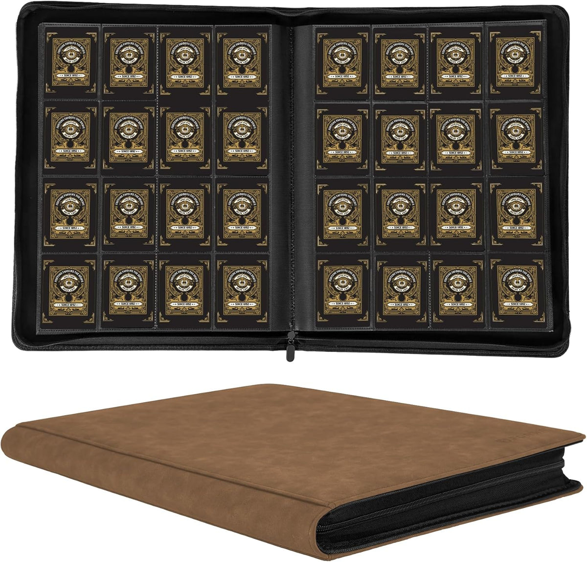 1000+ Pockets Trading Card Binder,16 Pockets Trading Card Binder Ringless Side Loading Trading Card Album Folder for TCG,MTG,Sports Cards(coffee)