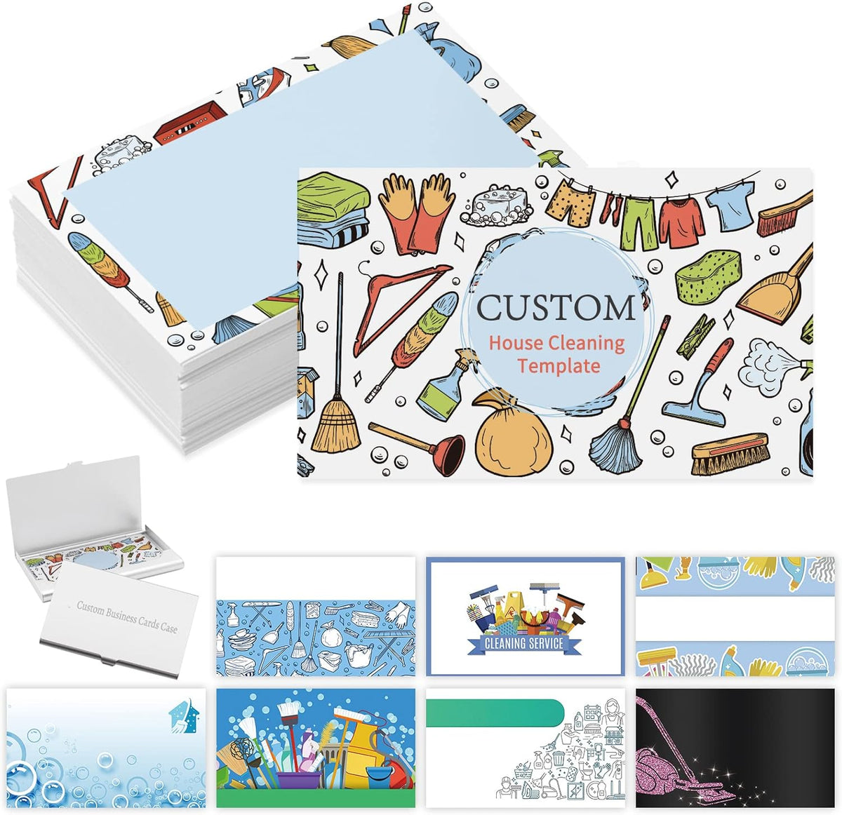 Custom Business Cards with Logo Personalized Double Side Printable Customize Business Cards 1000 500 200 100 for Small Business Women Men-House Cleaning Service