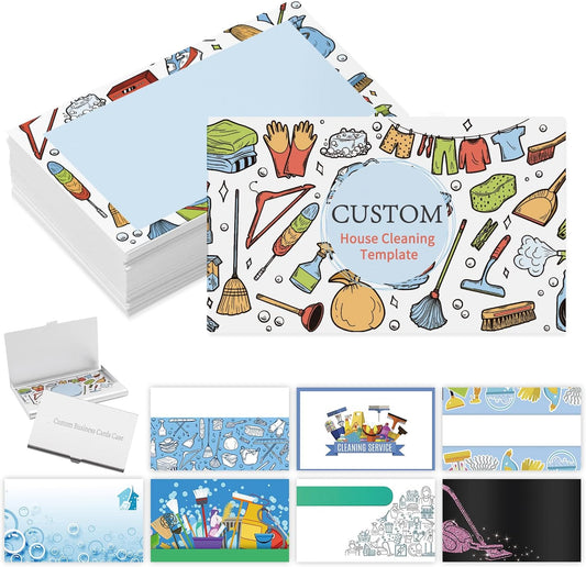 Custom Business Cards with Logo Personalized Double Side Printable Customize Business Cards 1000 500 200 100 for Small Business Women Men-House Cleaning Service