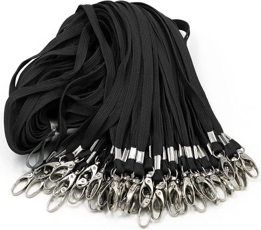 100 Pack Lanyards Bulk Black Lanyard for Office Id Badges Flat Lanyard with Badge Clip Swivel Hook (100 Pack, Black)