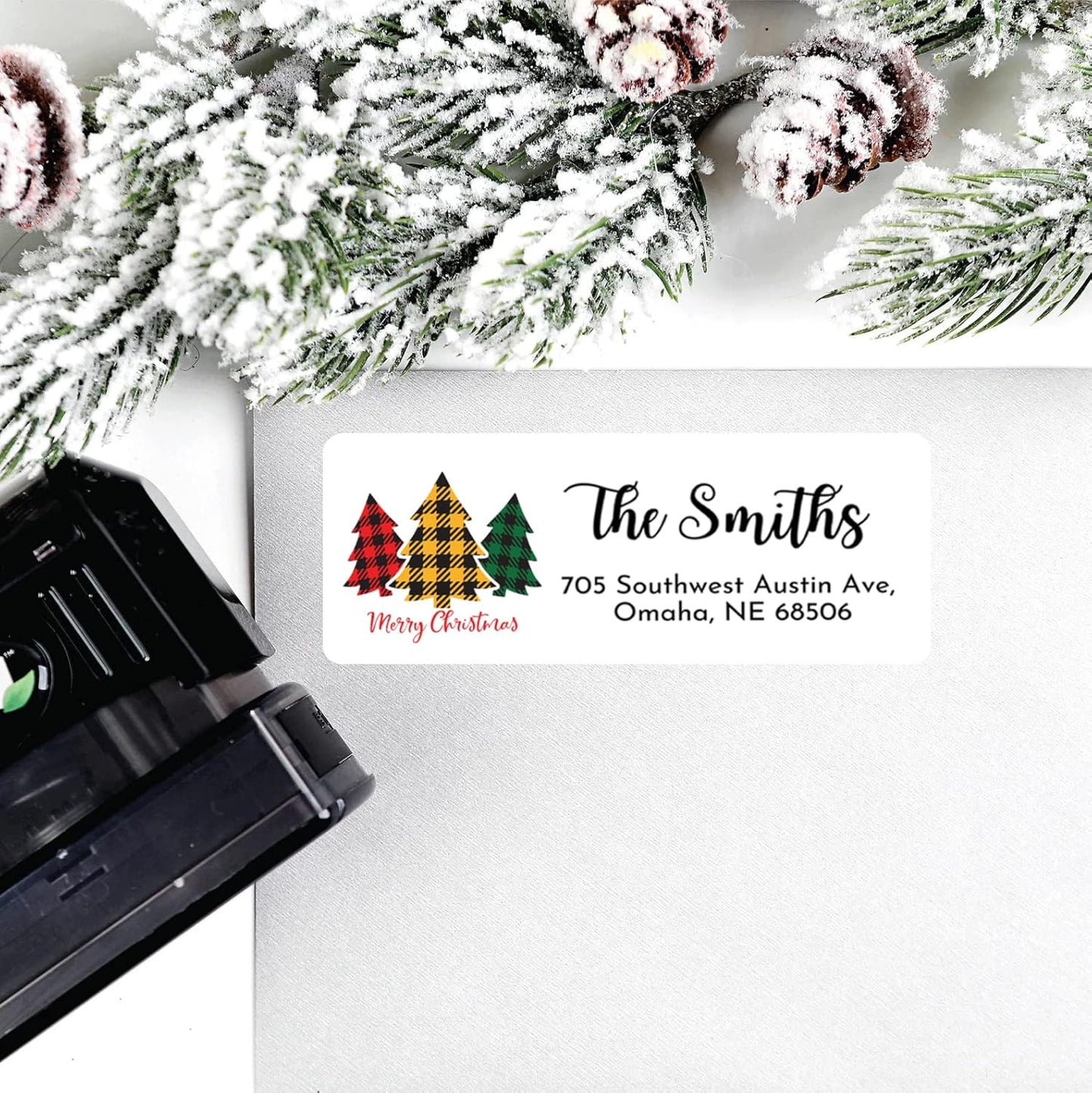 Personalized Christmas Return Address Labels - Custom Holiday Return Address Labels, Set of 120 Self Adhesive Mailing Rectangle Personalized Name Stickers (Pattern 4)