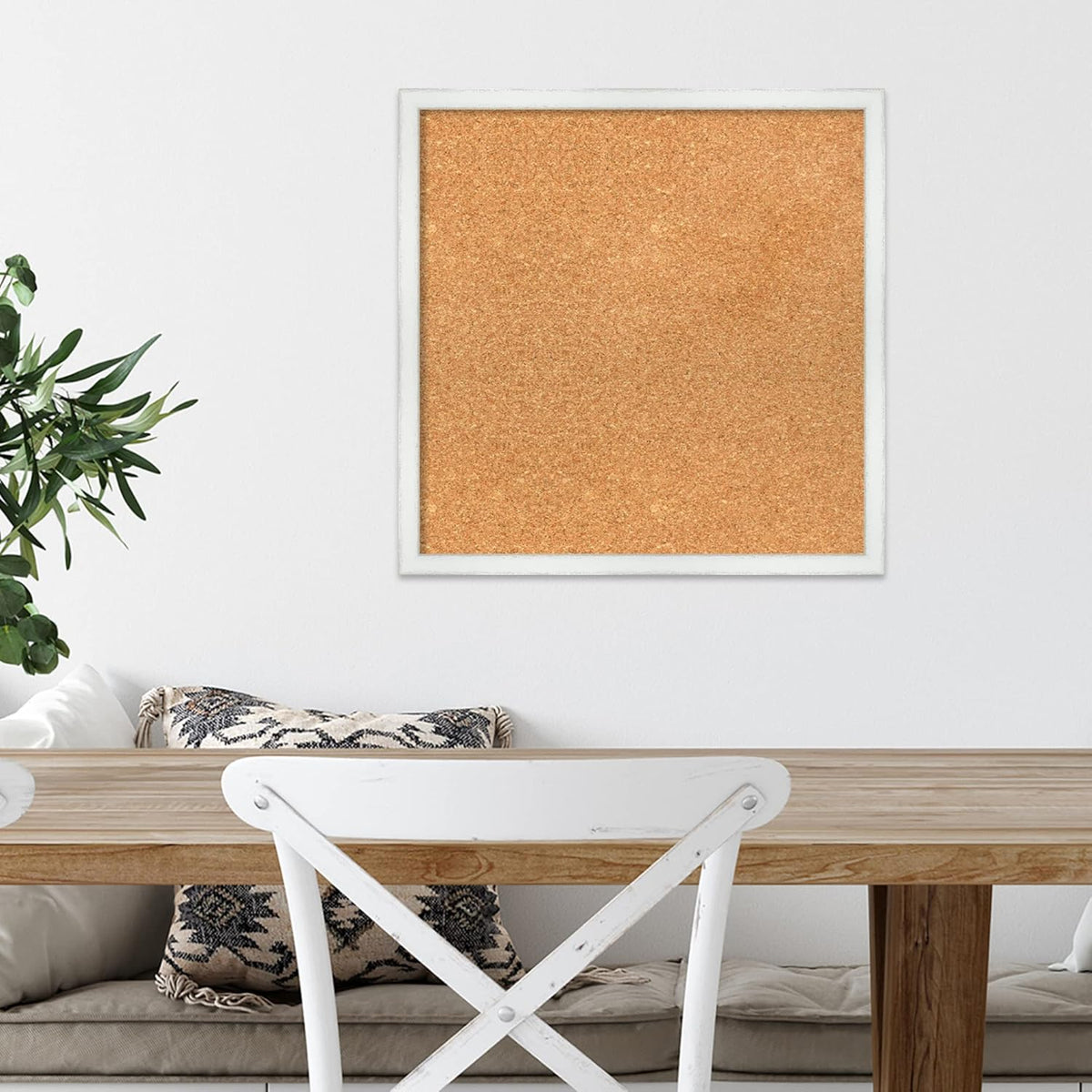 Amanti Art Natural Cork Board for Wall, 19x19 Vision Board with White Frame, Small Corkboard Office Decor for Home Organization, Country Rustic Corkboard Pinboard to Display Items for Home