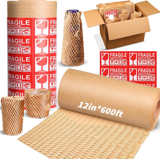 Honeycomb Packing Paper 12" x 600', Bubble Cushioning Wrap for Packing/Shipping/Moving, Eco-Friendly Bubble Packing Paper Wrapping for Fragile Items,Electronics and Bouquet Packaged