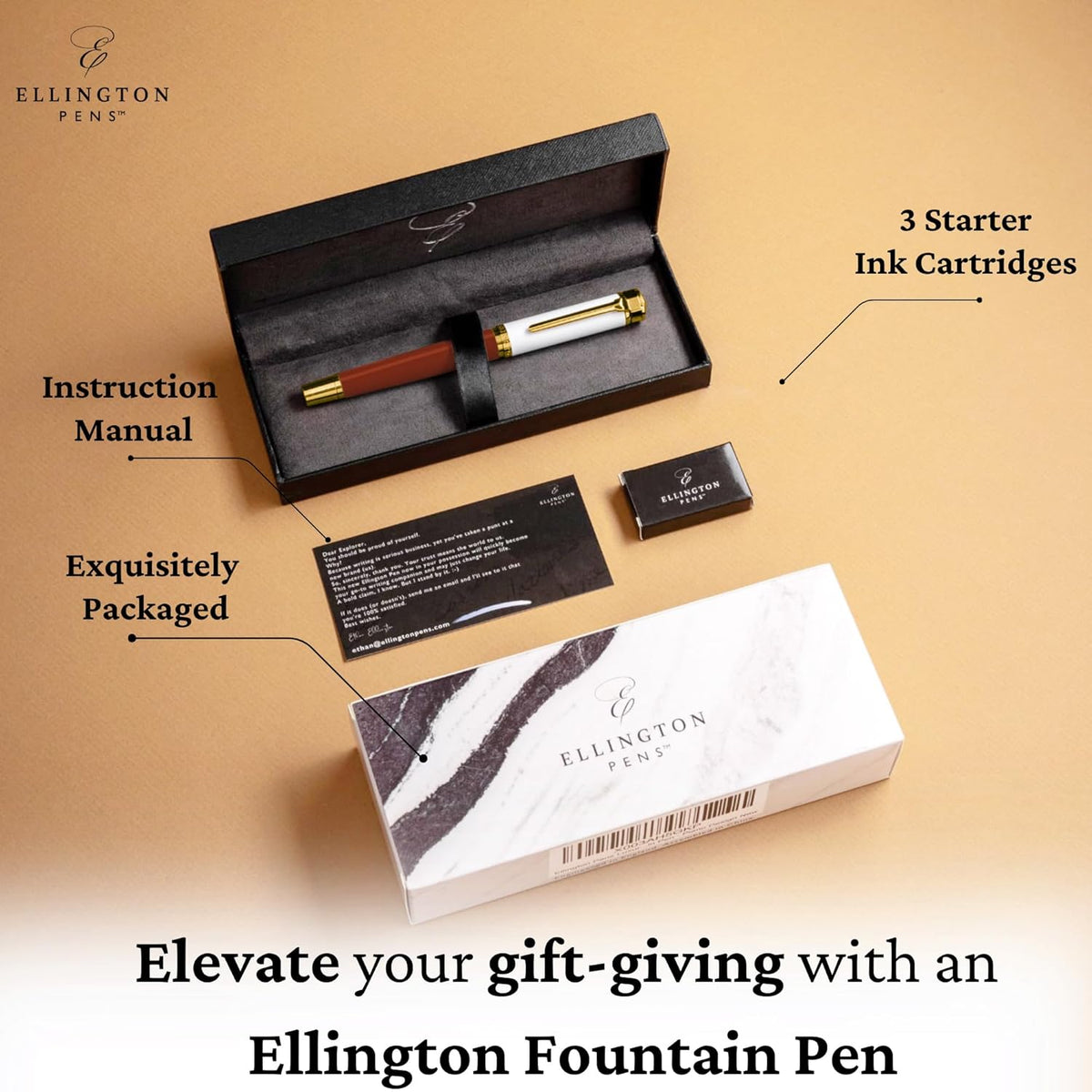 Luxury Fountain Pen Set- Fountain Pens for Writing - Smooth Medium Nib - Includes Refillable Ink Converter, 3 Ink Cartridges [Black & Blue], Gift Box - Elegant Calligraphy