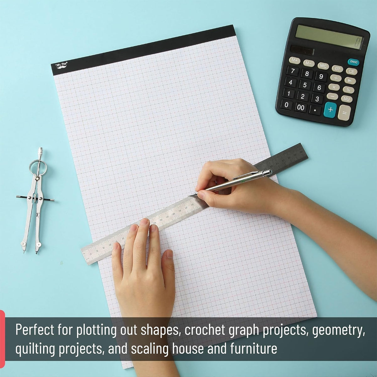 Mr. Pen- Graph Paper, 22 Sheets, 17"x11", 4x4 (4 Squares Per Inch), Colored Lined, graphing paper, grid paper, graph paper pad, 1/4 graph paper 1/4 inch grid, drafting paper, large graph paper