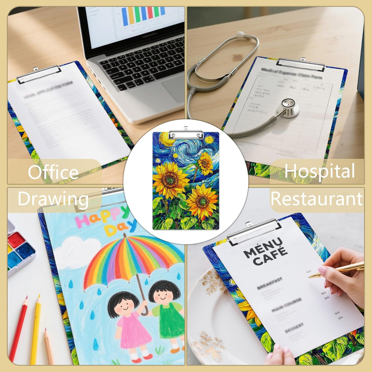 Sunflower Plastic Clipboards,Decorative Plastic Acrylic Clipboard for Teacher Social Worker Students Office Supplies 8 * 12