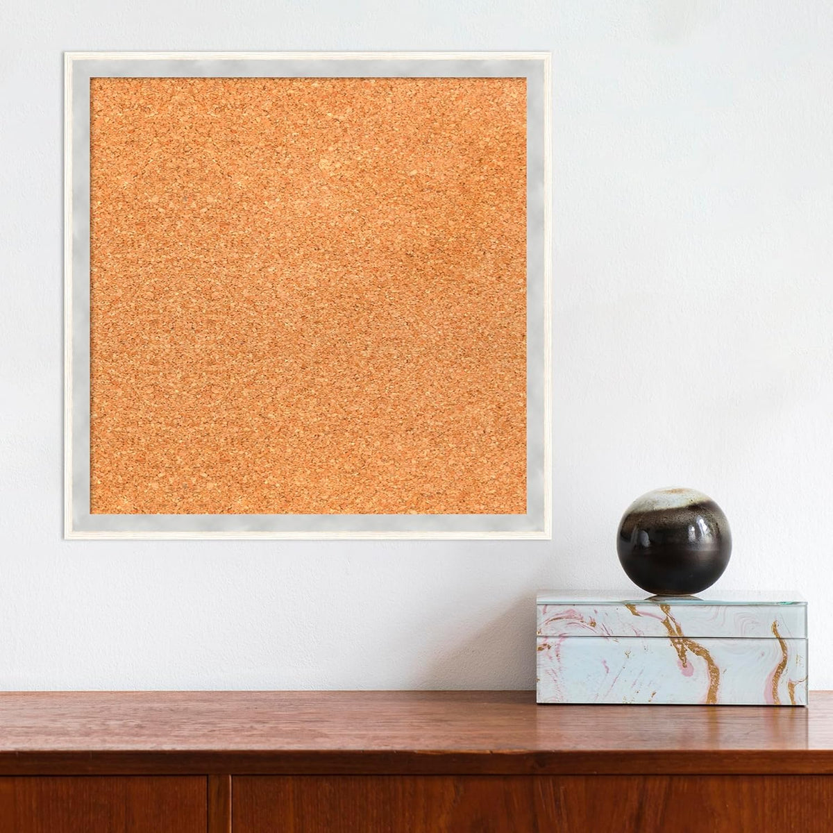 Amanti Art Natural Cork Board for Wall, 15x15 Vision Board with White Frame, Small Corkboard Office Decor for Home Organization, Modern Corkboard Pinboard to Display Items for Home Organization in