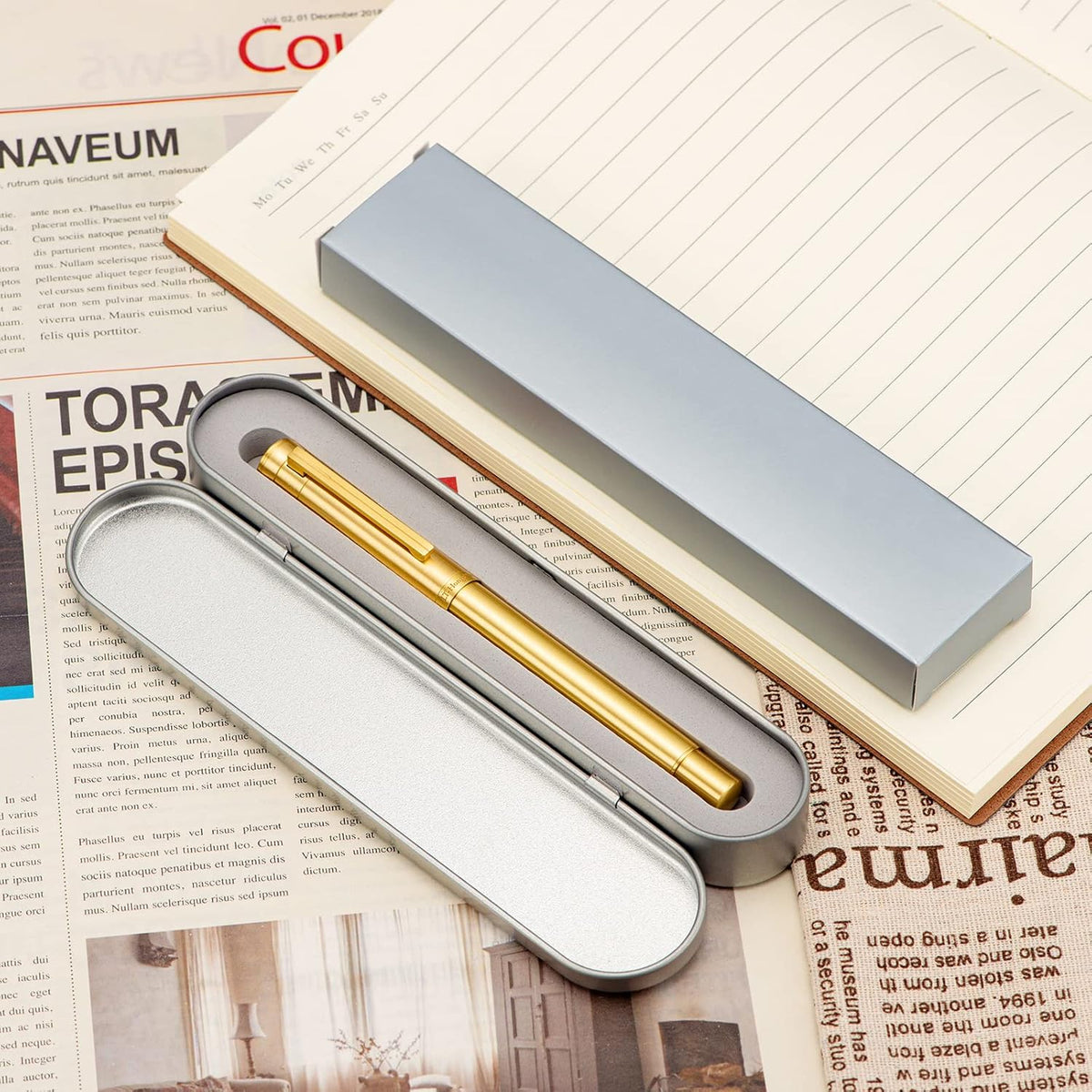 Hongdian Solid Brass Fountain Pen Medium Nib Classic Design Smooth Writing Copper Pen with Ink Refill Converter and Pen Box Set