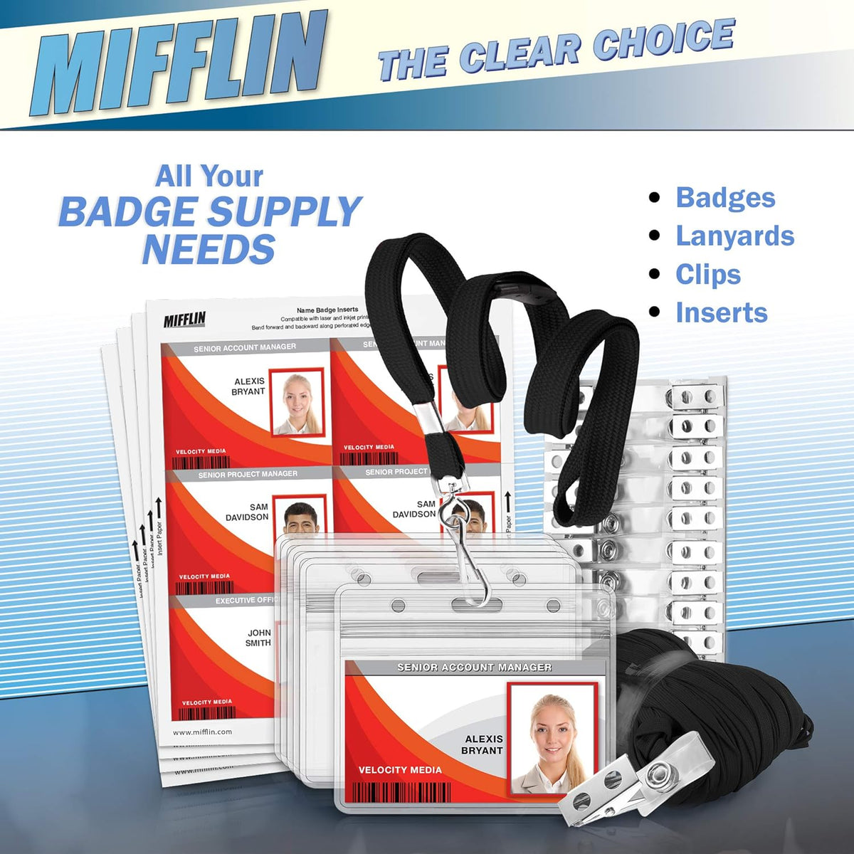 MIFFLIN-USA Flat Breakaway Safety Lanyard for ID Badges (Black, 36 Inch, 250 Pack), Soft Woven Neck Line