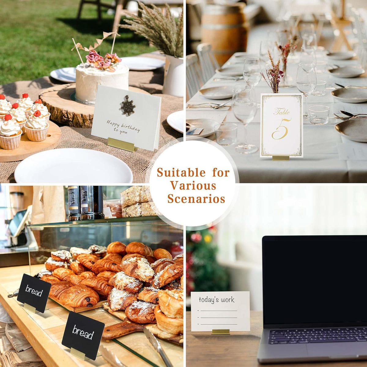 Gold Table Number Holders, 24-Pack Metal Place Card Stands & Picture Holders with Storage Box - Ideal for Weddings, Anniversaries, and Parties