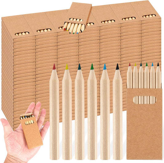 Faccito 200 Packs Mini Drawing Colored Pencils for Kids 3.5 Inch Portable Short Fat 6 Different color Pre Sharpened Pencils in Bulk for Children Painting Classroom School Supplies