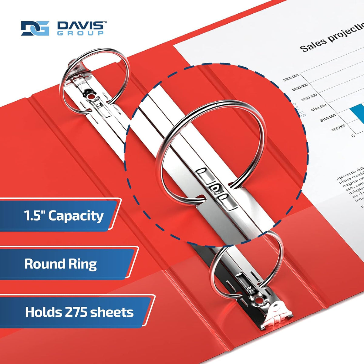 Easyview Premium 3-Ring Binders with Clear-View Covers and Round Rings, Binders for School or Office, 1.5 Inch, Pack of 6, Red