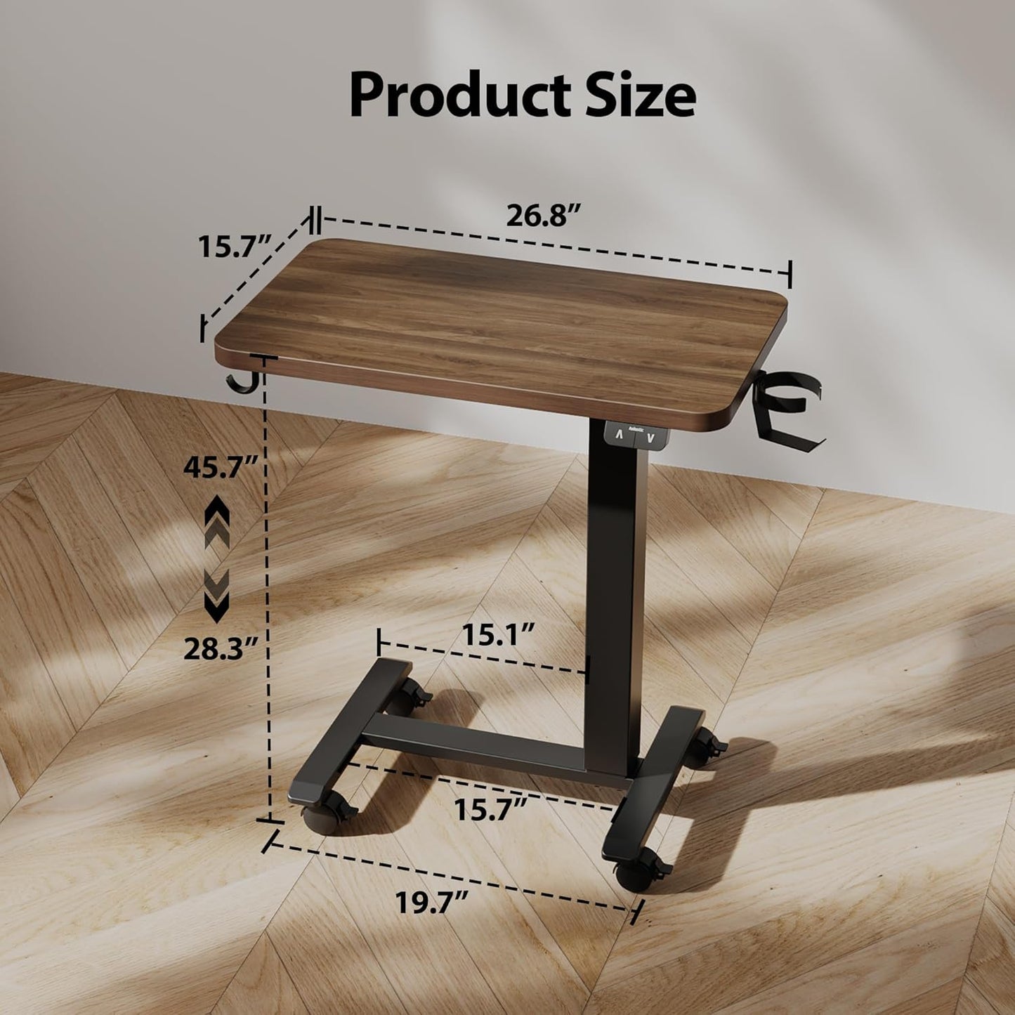 Agilestic Portable Standing Desk Height Adjustable, Mobile Table with Wheels, Small Size Sit Stand Table for Laptops, Rolling Desk for Home, 26" x 15.7"Computer Workstation, Dark Walnut
