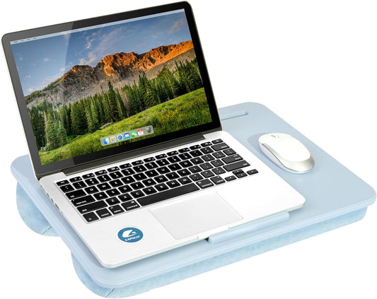 LAPGEAR Original Lap Desk – Large (17.9” x 13”) | Fits Up to 17.3” Laptops | Cushioned with Device Ledge, Pencil Tray & Handle | Portable & Lightweight | Sky Blue – Style No. 45153
