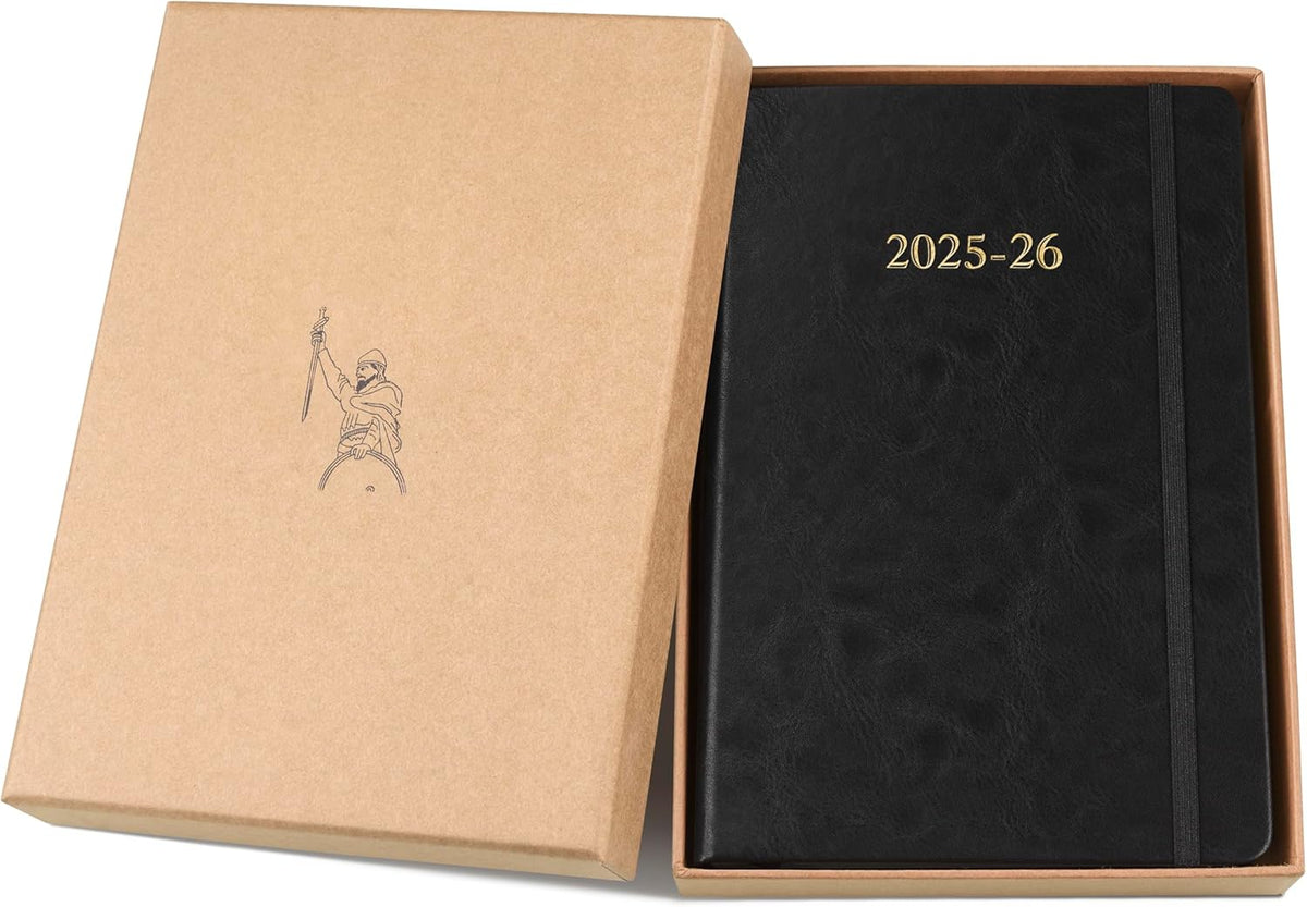 Wykeham's Executive 2025-26 Daily Journal Planner – Customization Available – Mid-Year Academic Diary (Black, 8.5"×5.5")