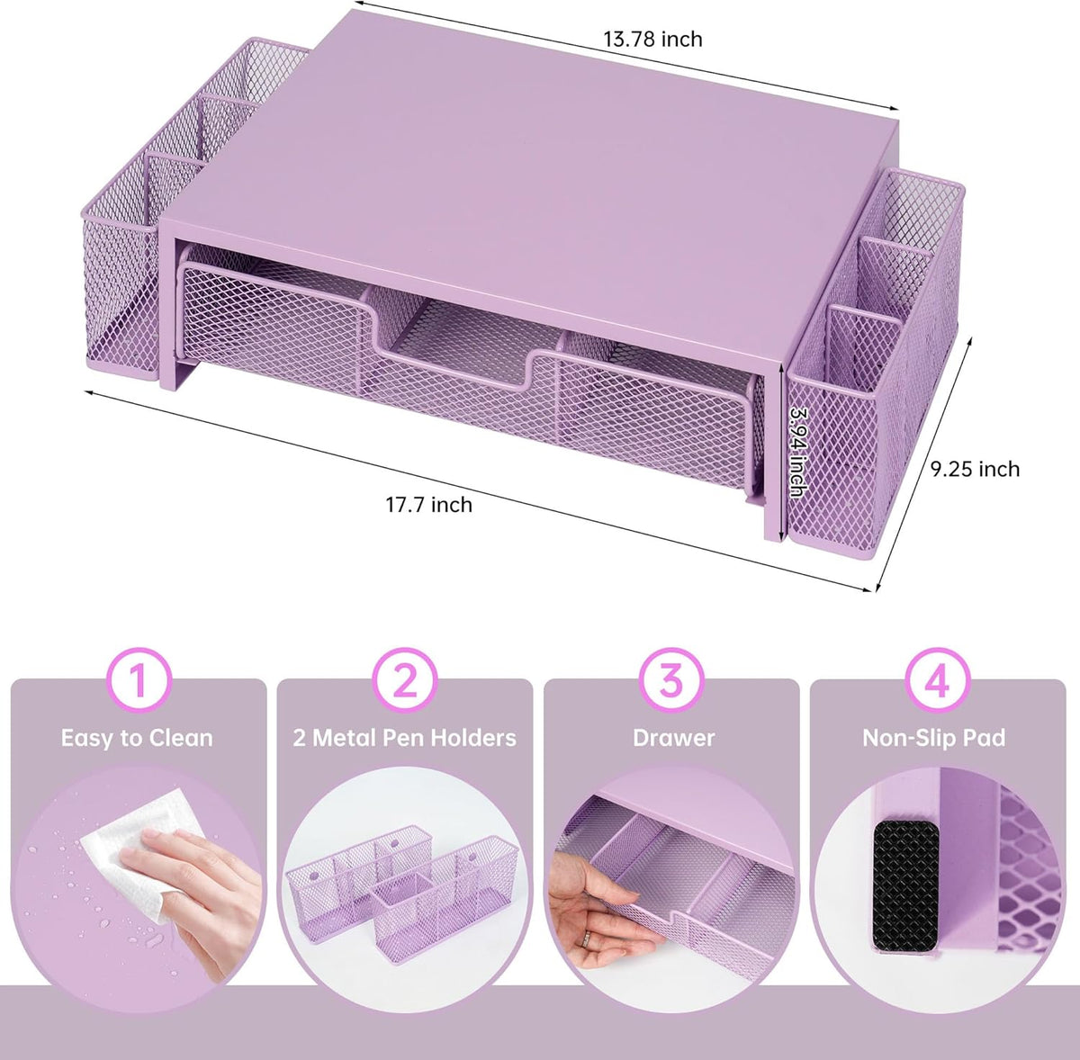 Computer Monitor Stand Riser with Drawer and Pen Holders, Desk Organizer Shelf and Accessories, Office Desk Accessories, Office Organization, Purple