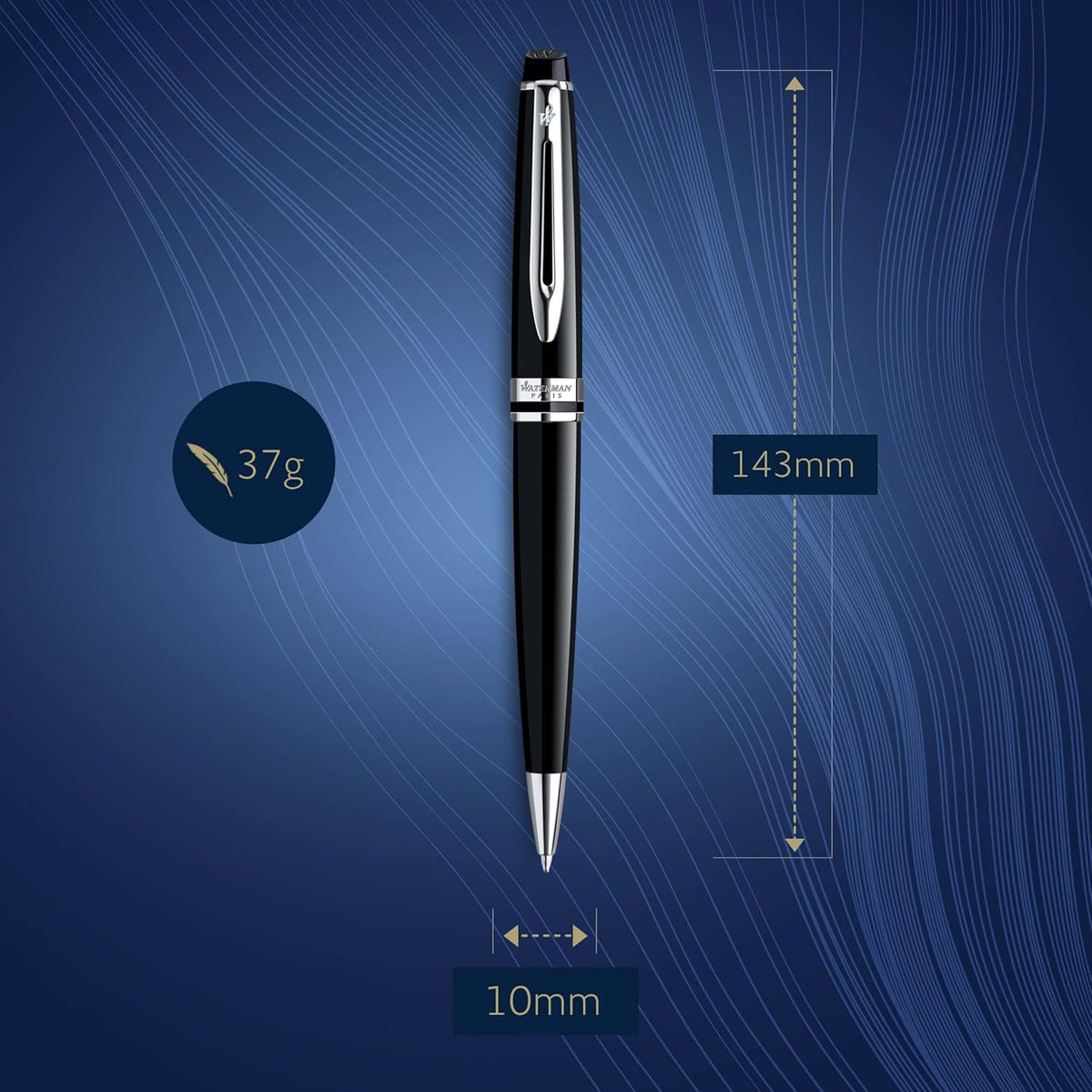 Waterman Expert Ballpoint Pen, Gloss Black with Chrome Trim, Medium Tip, Blue Ink, Luxury Pen in Gift Box, Great Gift for Coworker