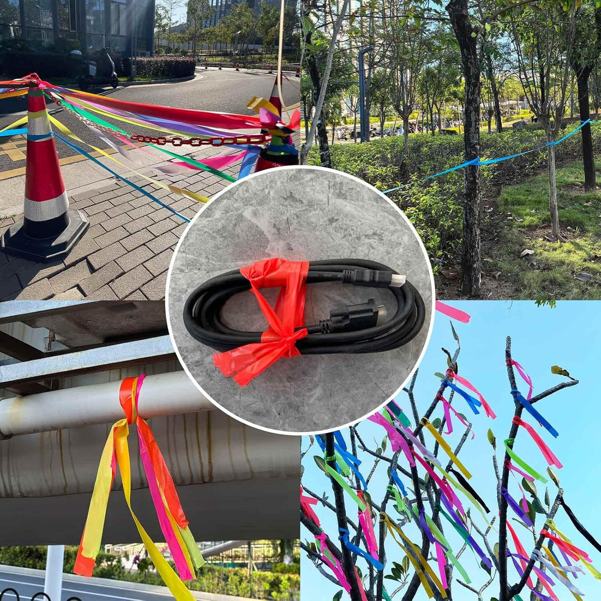 4 Pack Orange-Red Flagging Tape, Non-Adhesive Plastic Ribbon Neon Marking Roll, 1"*800ft, Marking Tape for Tree Marking, Hunting, Boundaries and Hazardous Areas,Trail Marking