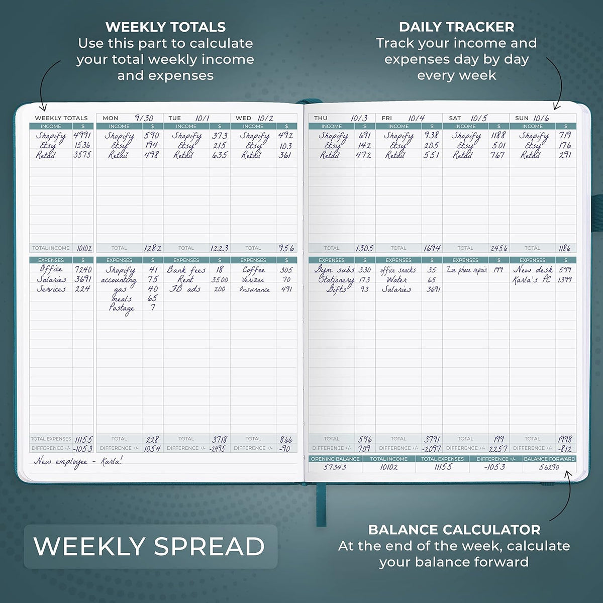 Clever Fox Income & Expense Tracker Large – Accounting & Bookkeeping Ledger Book for Small Business – 2-Year Record Notebook, A4 (Dark Teal)