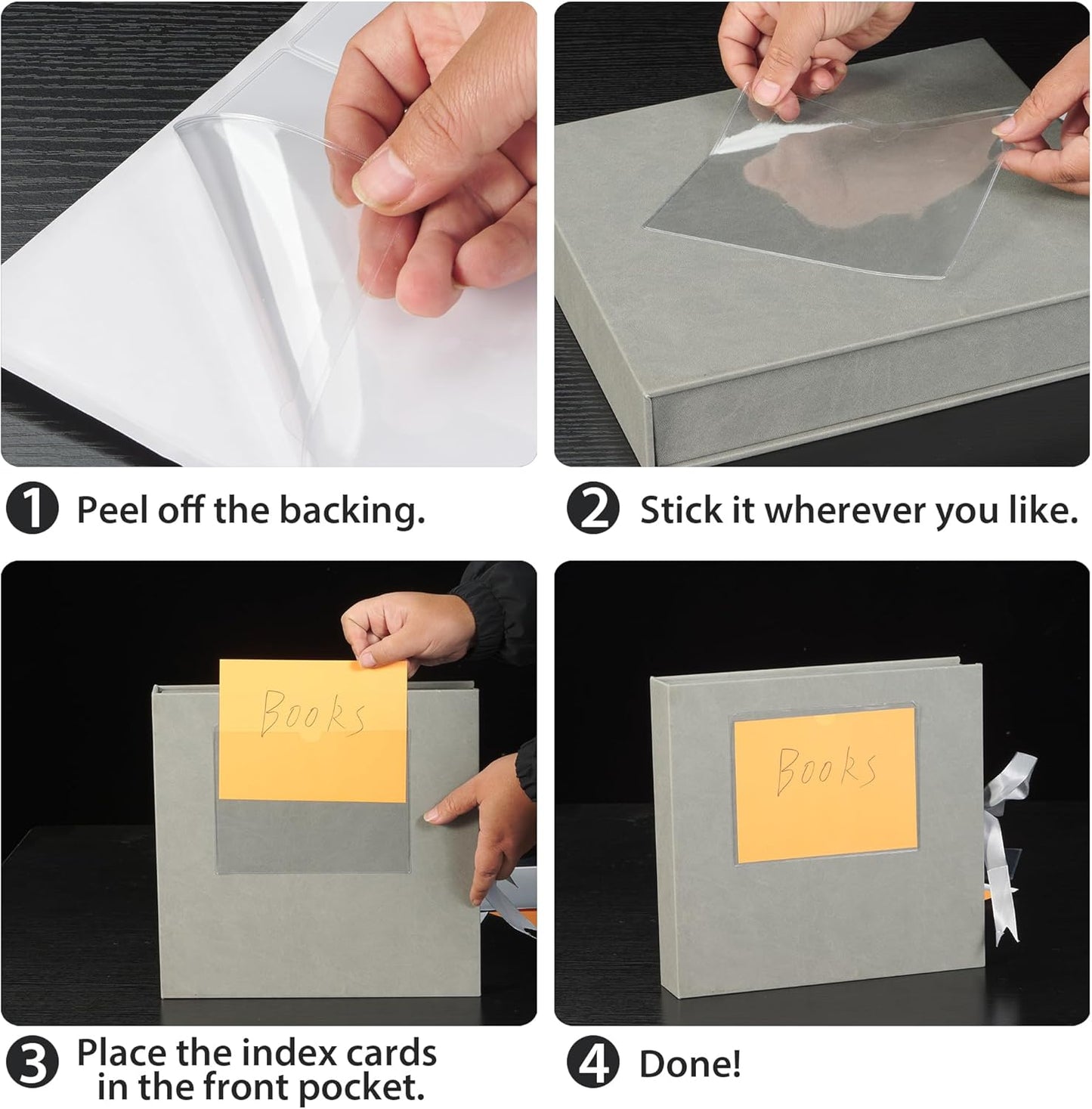 TOTiyea 50 Pack Clear Adhesive Pockets for Index Card Sleeves and Planners, Top Loading, Plastic Label Holder for Note Cards (5x7 Inches)