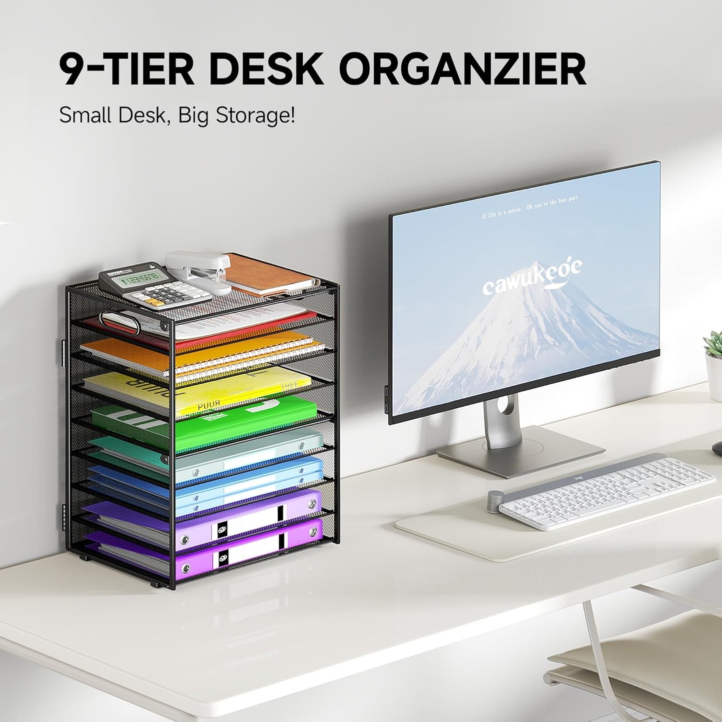 9 Tier Paper Organizer with Handle, Large Capacity Desk Organizer Mesh Paper Letter Tray File Folder Document Sorter for Classroom and Office Accessories Organization- Black (2 Pack)