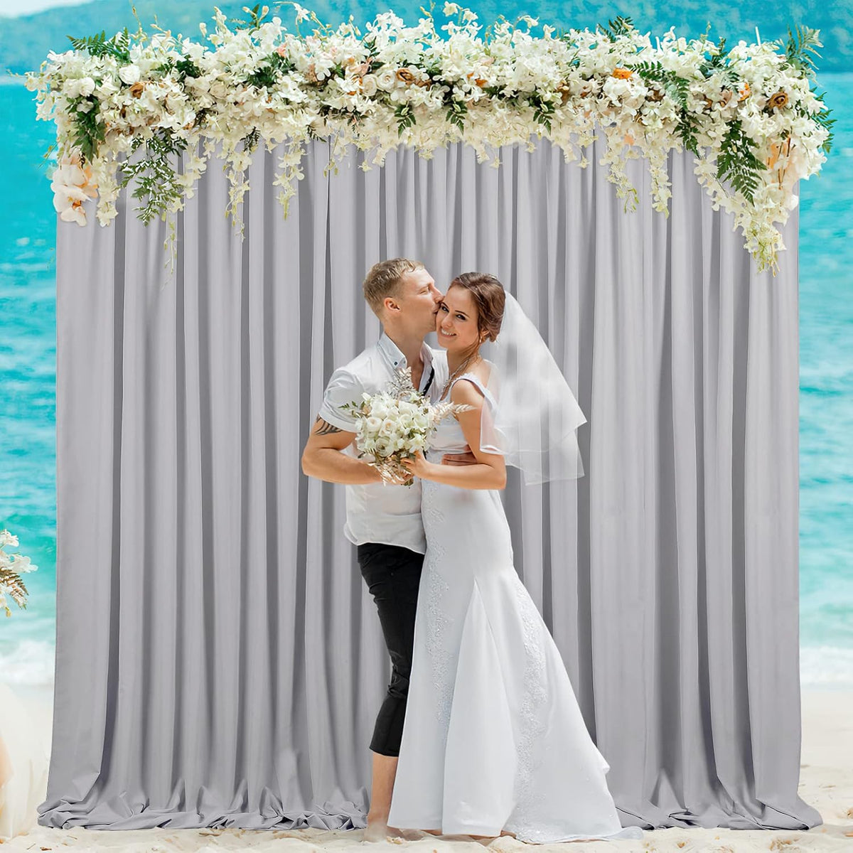 Grey Polyester Backdrop Curtains 20 ft x 10 ft Photography Backdrop Drapes for Birthday Party Decorations 4 Panels 5ft x 10ft