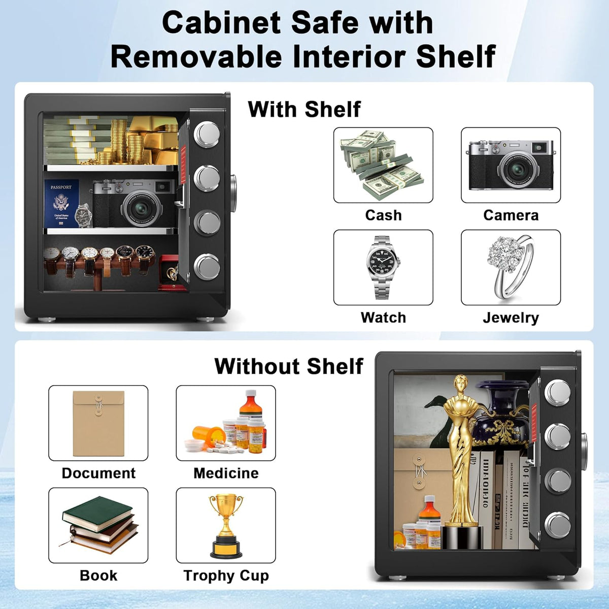 Safety Box, Small Safes for Home Lock Box with Electronic Keypad，Safe with Removable Shelf for Cash, Jewelry, Documents,Digital Security Safe for Office Hotel and Personal Use (Biometric - 2.0 CUFT)