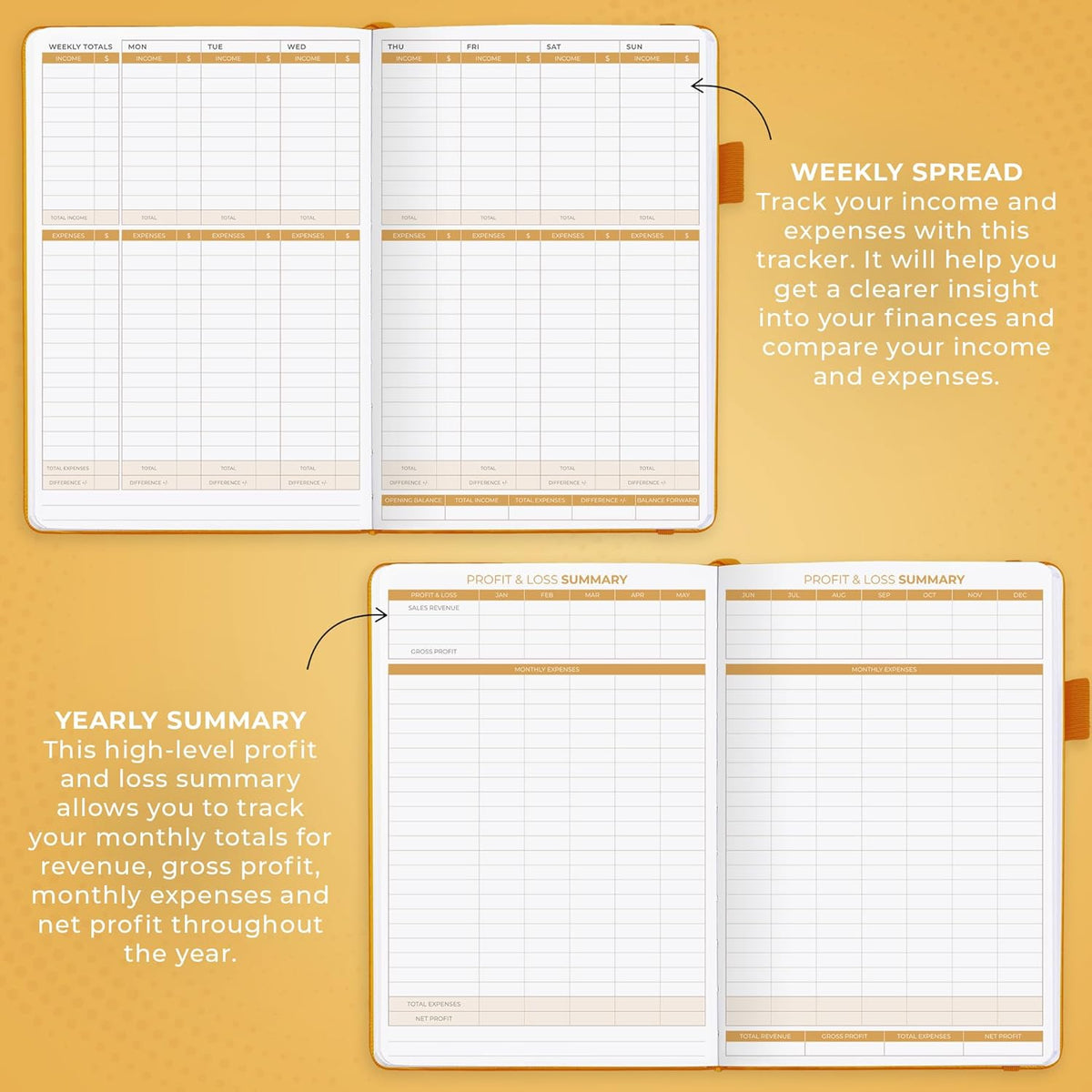 Clever Fox Income & Expense Tracker – Accounting & Bookkeeping Ledger Book for Small Business – 1-Year Record Notebook, A5 (Amber Yellow)
