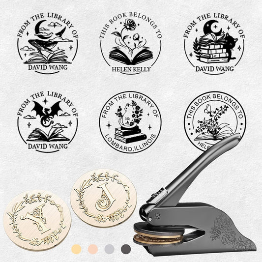 Personalized Book Embosser - Custom Design with Dragon, Cat, Flower Patterns - Personalized Embosser Stamp for Book Lovers, Ex Libris, Teachers Gifts