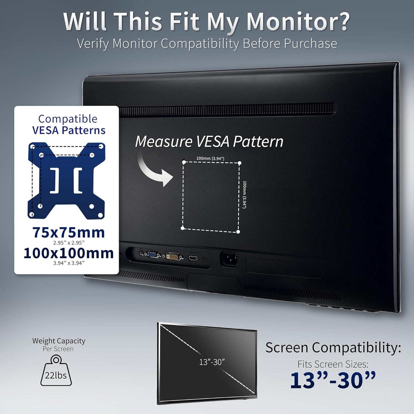 VIVO Dual Monitor Desk Mount, Heavy Duty Fully Adjustable Steel Stand, Holds 2 Computer Screens up to 30 inches and Max 22lbs Each, Gray Color, STAND-V002-GY