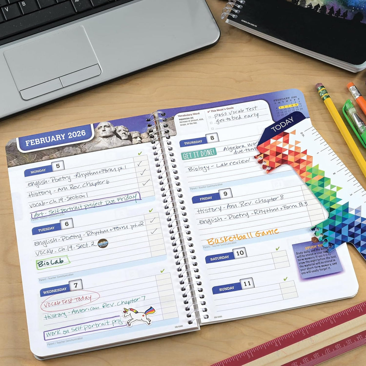 Global Datebooks Dated Middle School or High School Student Planner for Academic Year 2025-2026 Includes Ruler/Bookmark and Planning Stickers (Block Style - 5.5"x8.5" - Swoosh)