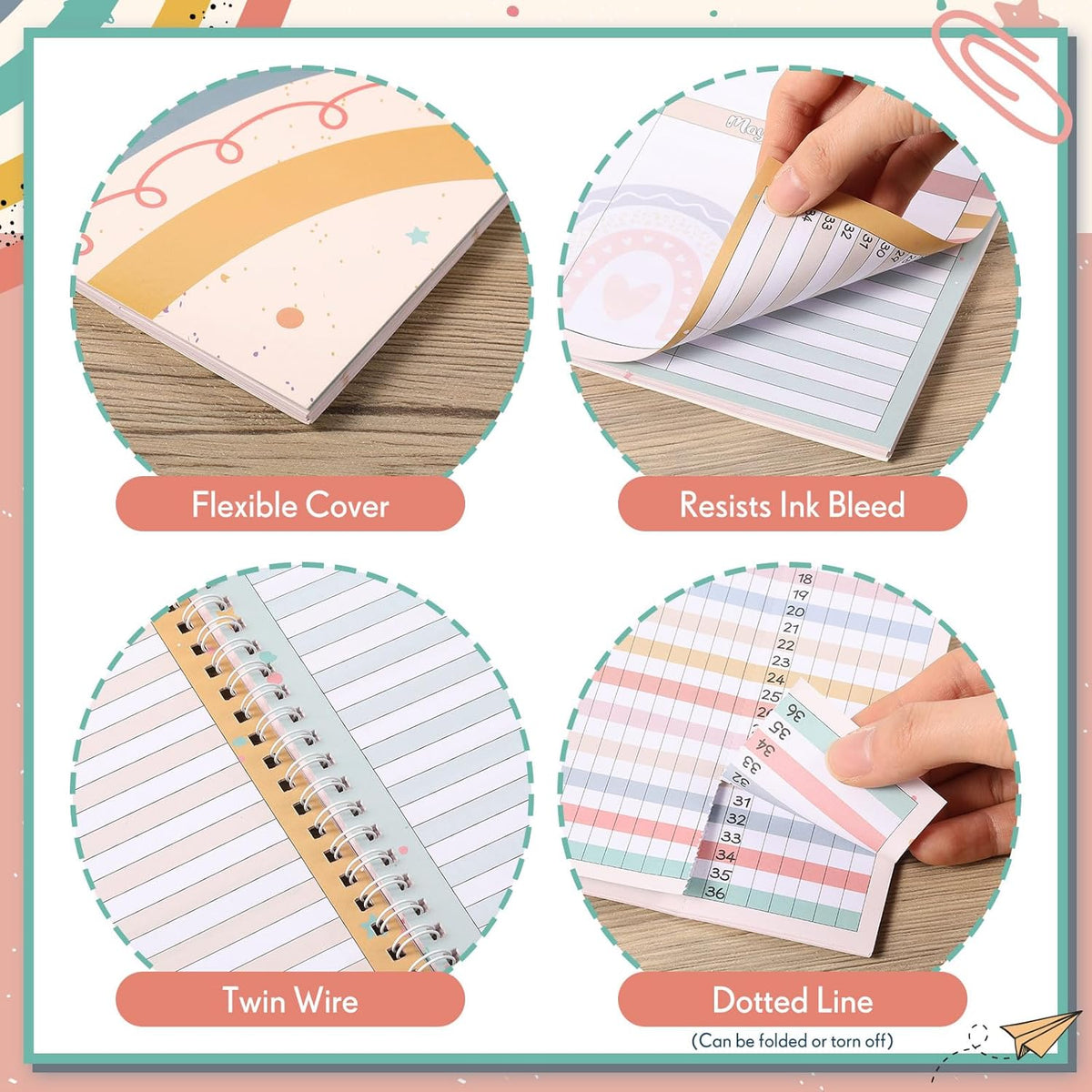 Teacher Record Book Teacher Grade Book Spiral Bound Record Class Gradebook Office Favors Gift for Classroom Attendance Supplies Decoration Double Sided Color Printing(Boho Heart Dot)