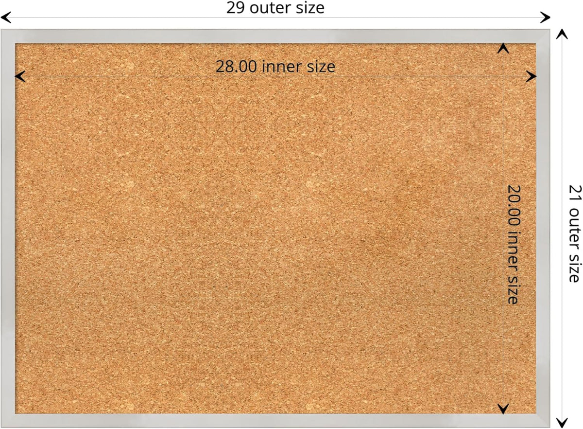 Amanti Art Natural Cork Board for Wall, 21x29 Vision Board with Silver Wood Frame, Medium Corkboard Office Decor for Home Organization, Modern Contemporary Corkboard Pinboard to display items for home